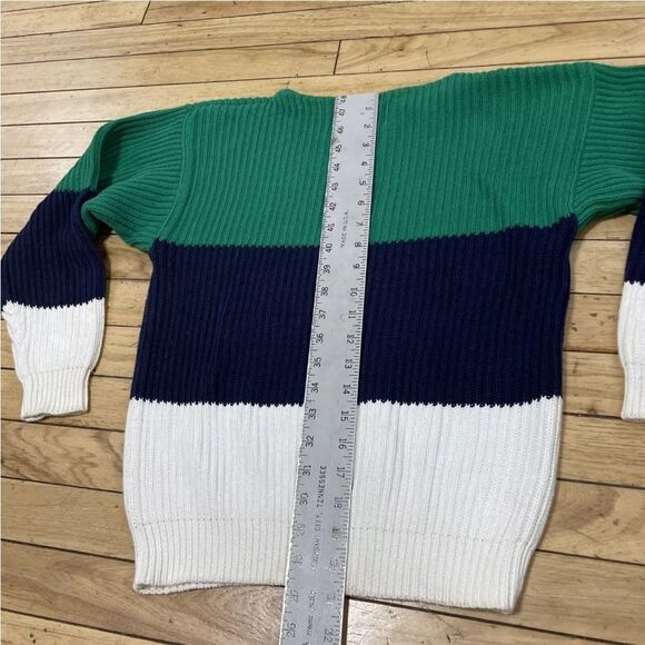 GAP Sweater Womens L Chunky Ribbed Colorblock Striped Green Blue White Knit  L - Picture 11 of 16